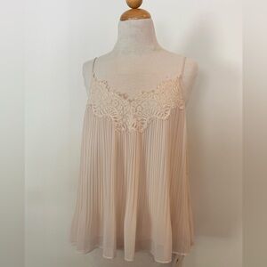 Massimo Dutti Pleated Chiffon Cream/Nude Pink Lace Tank Top